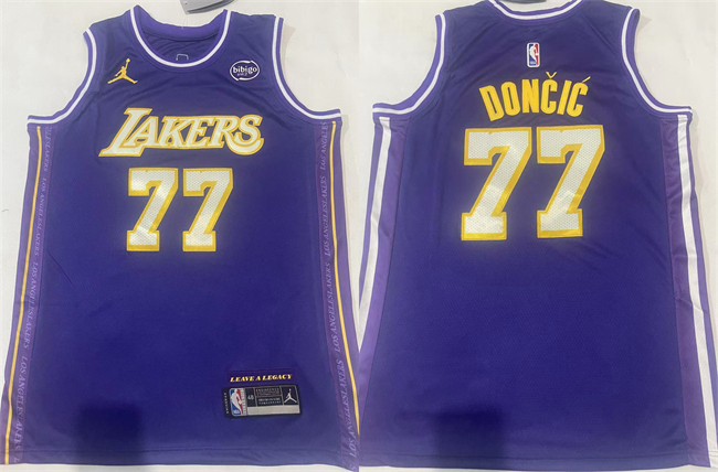 Men's Los Angeles Lakers #77 Luka Dončić Puple Stitched Basketball Jersey
